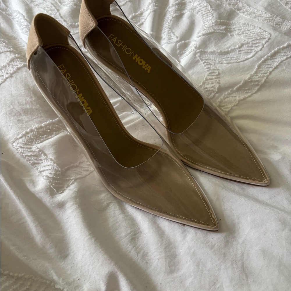 Fashion Nova Tan and Clear Heels